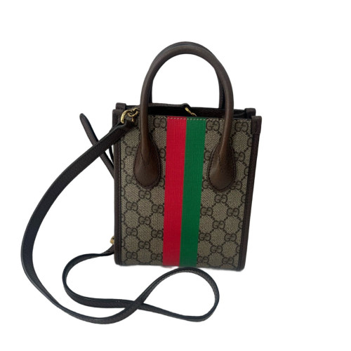 Gucci Mini Interlocking G Tote GG Supreme Monogram Brown Beige Red