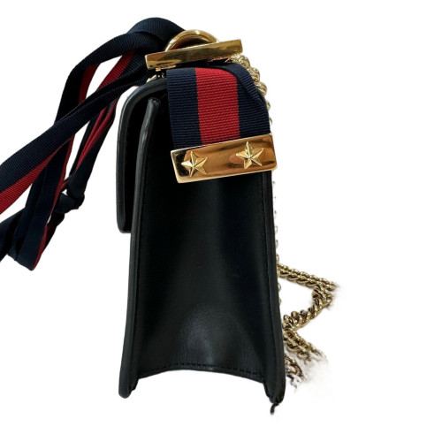 Gucci Small Sylvie Shoulder Bag Calfskin Black Green Red Gucci Small Sylvie Shoulder Bag Calfskin Black Green Red