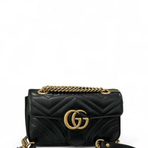 Gucci Chevron Small GG Marmont Calfskin Black