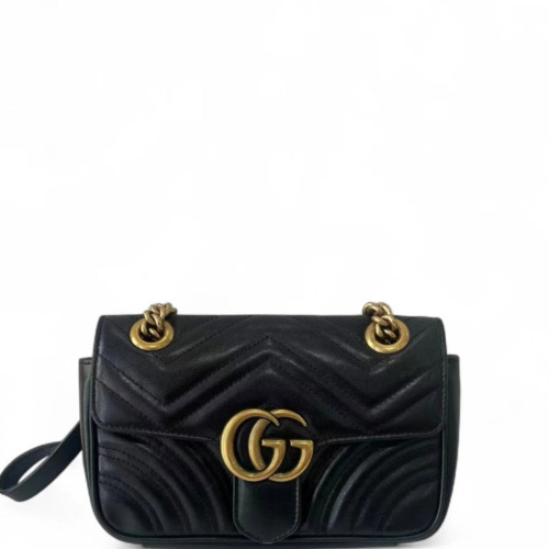 Gucci Chevron Mini GG Marmont Calfskin Black