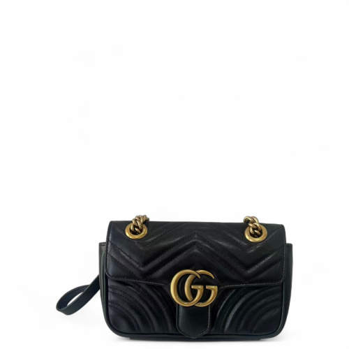Gucci Chevron Mini GG Marmont Calfskin Black