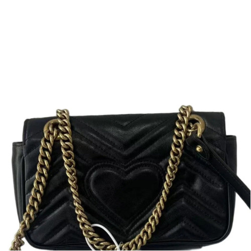 Gucci Chevron Mini GG Marmont Calfskin Black