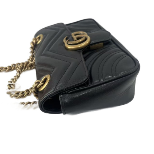 Gucci Chevron Mini GG Marmont Calfskin Black