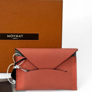 Moynat Card Holder Grained Calfskin Pink Grey
