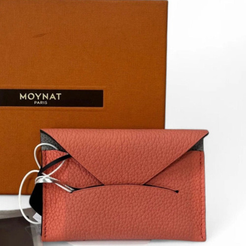 Moynat Card Holder Grained Calfskin Pink Grey