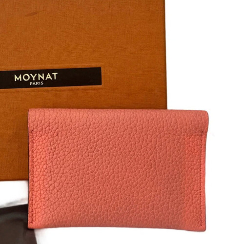 Moynat Card Holder Grained Calfskin Pink Grey