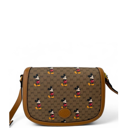Gucci X Disney Crossbody Bag GG Supreme Monogram Calfskin Brown Red Yellow