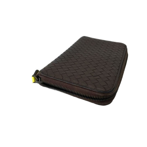 Bottega Veneta Intrecciato Zip Around Wallet Calfskin Intrecciato Dark Brown