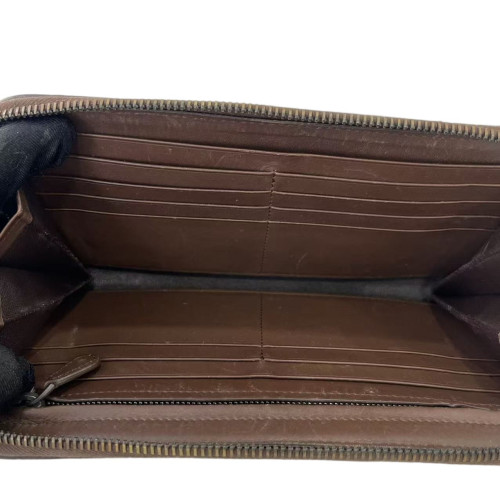 Bottega Veneta Intrecciato Zip Around Wallet Calfskin Intrecciato Dark Brown