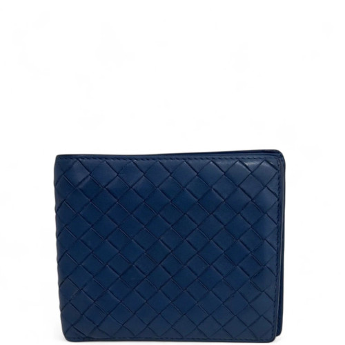 Bottega Veneta Compact Wallet Calfskin Intrecciato Blue