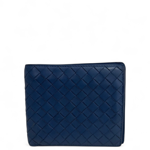 Bottega Veneta Compact Wallet Calfskin Intrecciato Blue