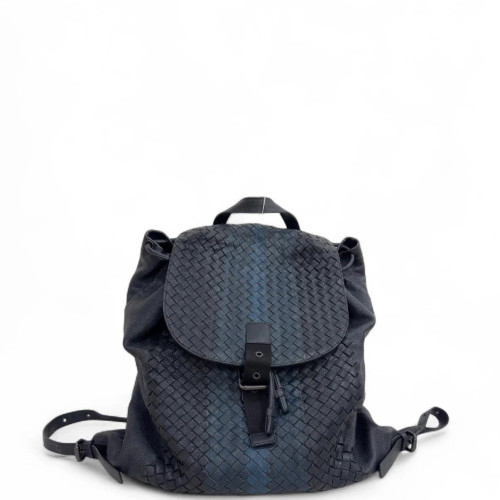 Bottega Veneta Flap Backpack Calfskin Intrecciato Black Blue Bottega Veneta Flap Backpack Calfskin Intrecciato Black Blue