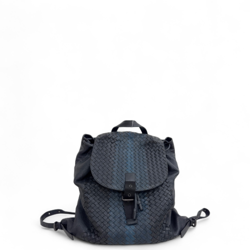 Bottega Veneta Flap Backpack Calfskin Intrecciato Black Blue Bottega Veneta Flap Backpack Calfskin Intrecciato Black Blue