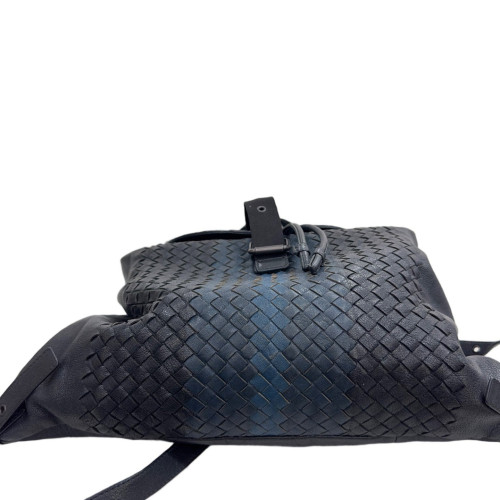 Bottega Veneta Flap Backpack Calfskin Intrecciato Black Blue Bottega Veneta Flap Backpack Calfskin Intrecciato Black Blue