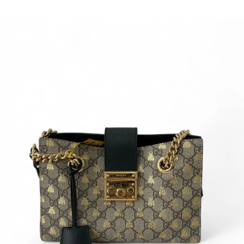 Gucci Small Padlock Tote GG Supreme Monogram Beige Black Gold Gucci Small Padlock Tote GG Supreme Monogram Beige Black Gold