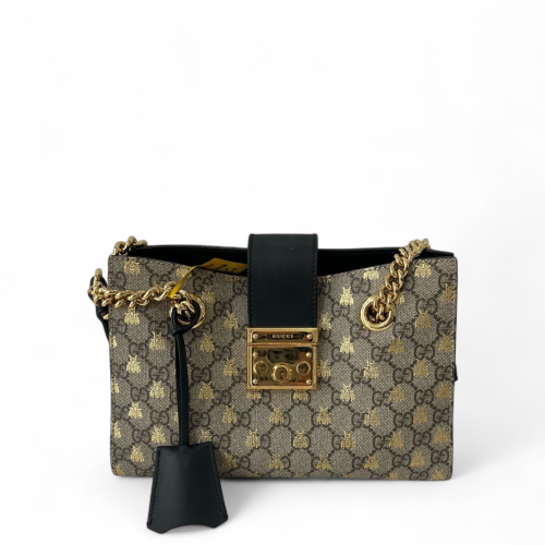 Gucci Small Padlock Tote GG Supreme Monogram Beige Black Gold Gucci Small Padlock Tote GG Supreme Monogram Beige Black Gold