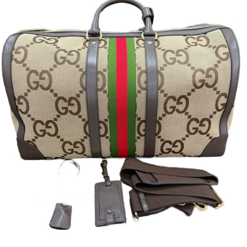 Gucci Web Luggage GG Supreme Monogram Canvas Beige Brown Green Gucci Web Luggage GG Supreme Monogram Canvas Beige Brown Green