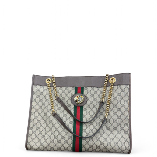 Gucci Tote Bag GG Supreme Monogram Grey Green Red