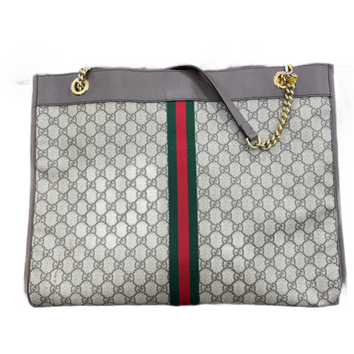 Gucci Tote Bag GG Supreme Monogram Grey Green Red