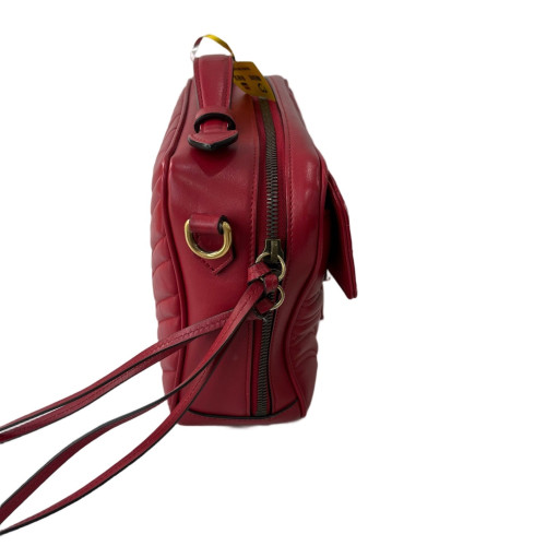 Gucci Chevron Small GG Marmont Top Handle Shoulder Bag Calfskin Red