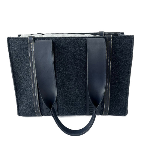 Chloe Tote Bag Felt Cloth Calfskin Navy Dark Grey