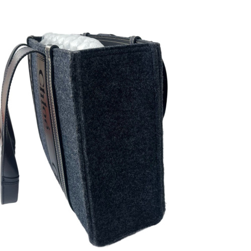 Chloe Tote Bag Felt Cloth Calfskin Navy Dark Grey