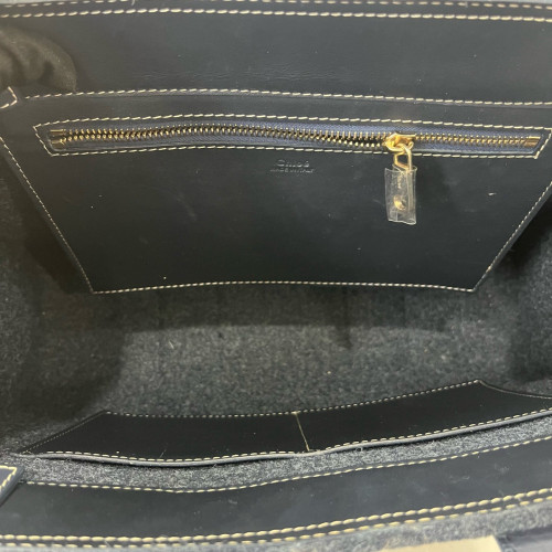 Chloe Tote Bag Felt Cloth Calfskin Navy Dark Grey