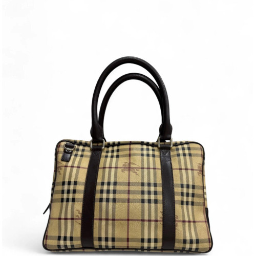 Burberry Briefcase Haymarket Check Calfskin Beige Brown Black
