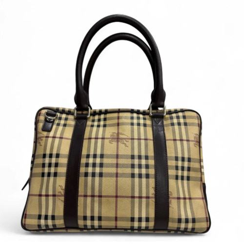 Burberry Briefcase Haymarket Check Calfskin Beige Brown Black