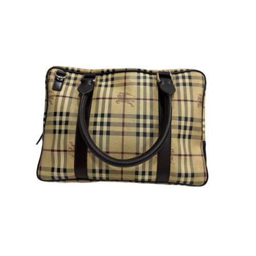 Burberry Briefcase Haymarket Check Calfskin Beige Brown Black