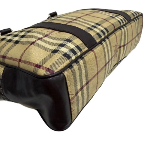 Burberry Briefcase Haymarket Check Calfskin Beige Brown Black