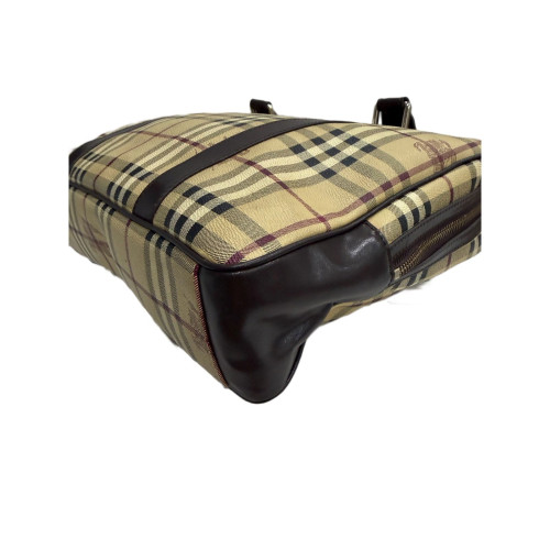 Burberry Briefcase Haymarket Check Calfskin Beige Brown Black