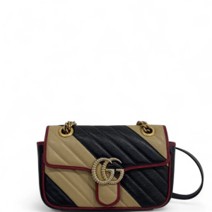 Gucci Crystal Chevron Medium GG Marmont Calfskin Black Beige Red