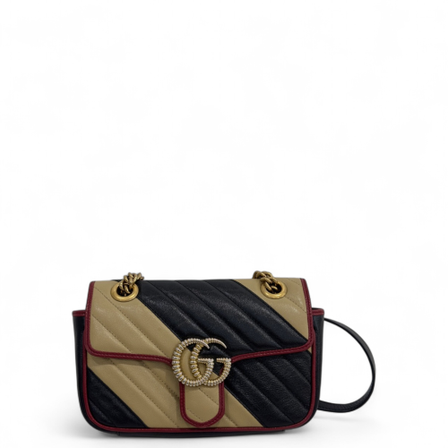 Gucci Crystal Chevron Medium GG Marmont Calfskin Black Beige Red