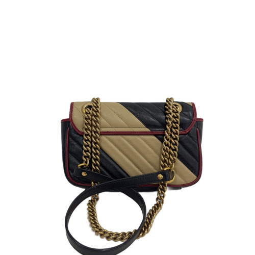 Gucci Crystal Chevron Medium GG Marmont Calfskin Black Beige Red