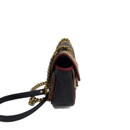 Gucci Crystal Chevron Medium GG Marmont Calfskin Black Beige Red