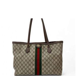 Gucci Tote Bag GG Supreme Monogram Beige Brown Green