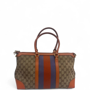 Gucci Tote Bag Calfskin Canvas Beige Brown Orange