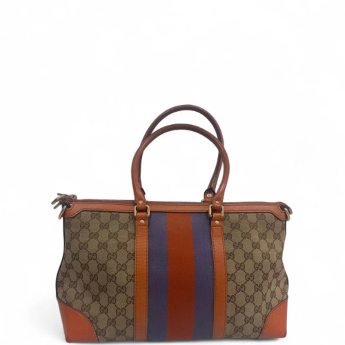Gucci Tote Bag Calfskin Canvas Beige Brown Orange