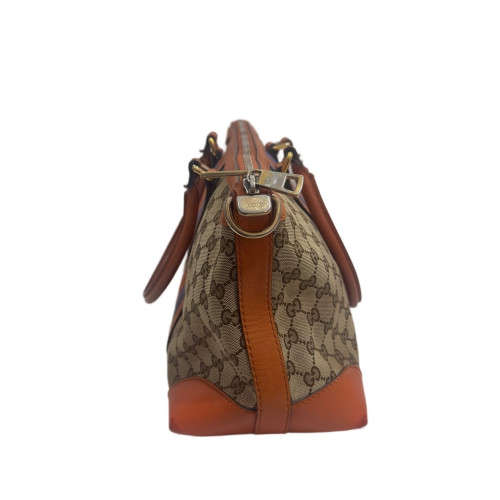 Gucci Tote Bag Calfskin Canvas Beige Brown Orange