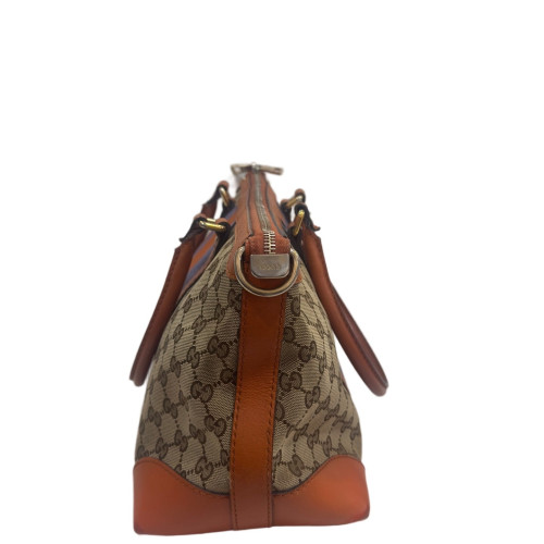 Gucci Tote Bag Calfskin Canvas Beige Brown Orange