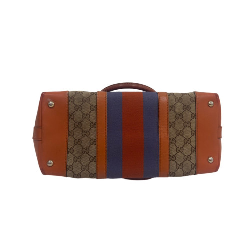 Gucci Tote Bag Calfskin Canvas Beige Brown Orange