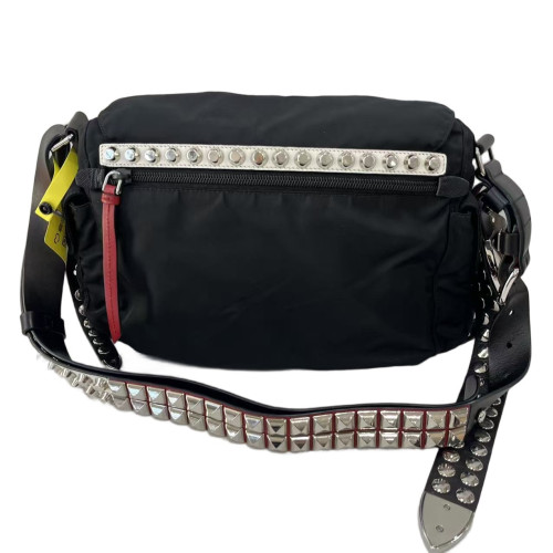 Prada Studded Messenger Nylon Black Red Prada Studded Messenger Nylon Black Red