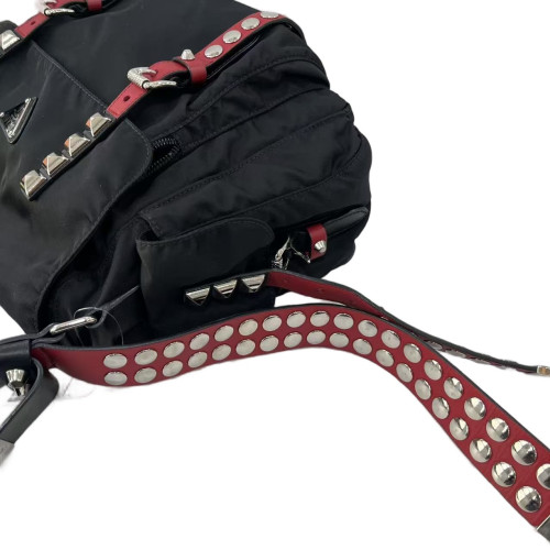 Prada Studded Messenger Nylon Black Red Prada Studded Messenger Nylon Black Red