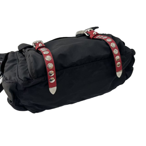Prada Studded Messenger Nylon Black Red Prada Studded Messenger Nylon Black Red