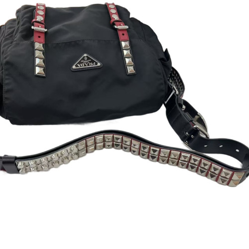 Prada Studded Messenger Nylon Black Red Prada Studded Messenger Nylon Black Red