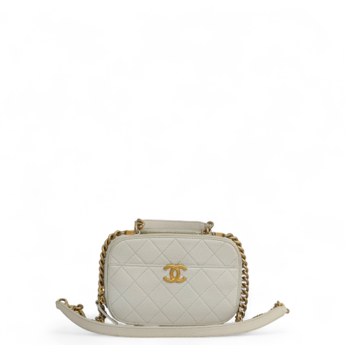 Chanel Quilted Top Handle Camera Case Grained Calfskin Pale Gold