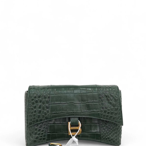 Balenciaga Crossbody Bag Calfskin Crocodile Embossed Green