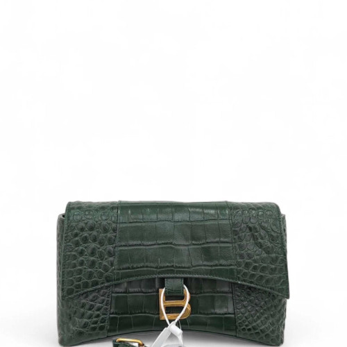 Balenciaga Crossbody Bag Calfskin Crocodile Embossed Green