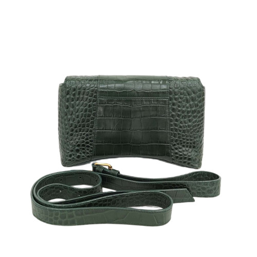 Balenciaga Crossbody Bag Calfskin Crocodile Embossed Green